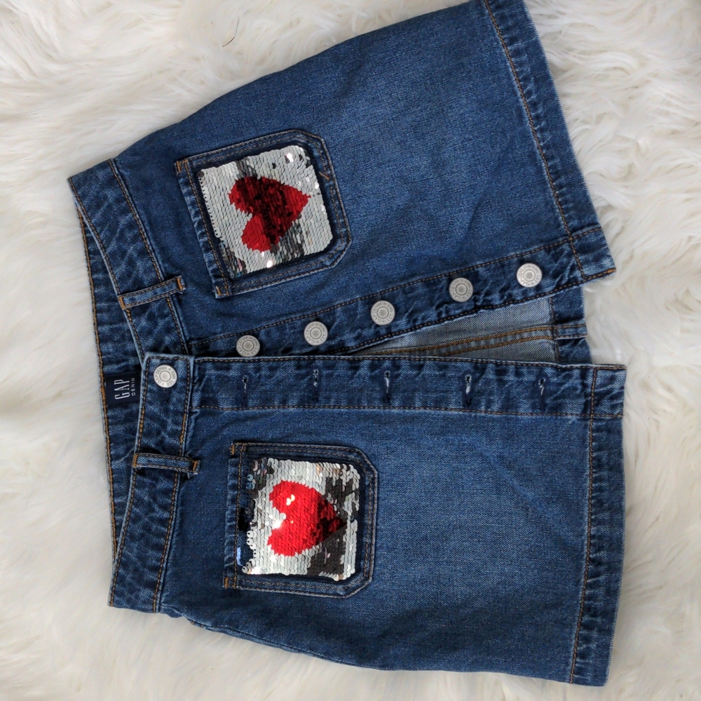 Gap Flip Sequin Denim Skirt - 10